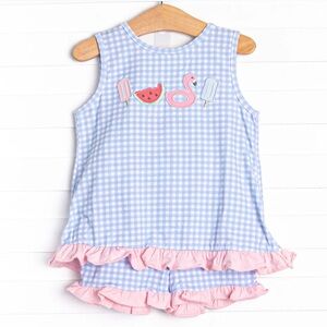 Stitch Fish Pool Day Picks Applique Ruffle Short Set 3T